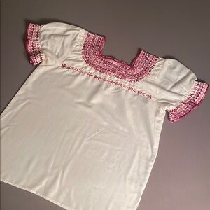 White Blouse with Pink Embroidery